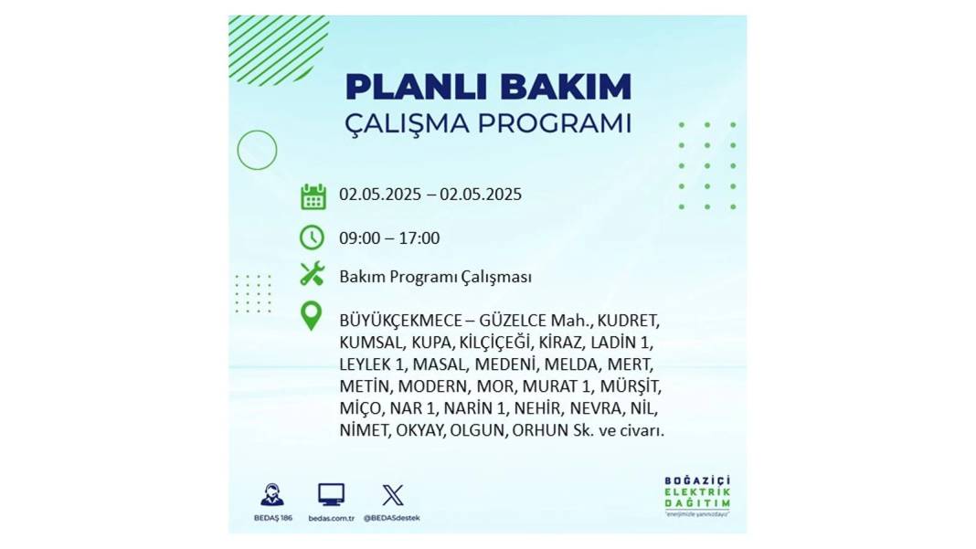 SAATLERCE ELEKTRİK OLMAYACAK: 2 Mayıs Cuma İstanbul elektrik kesintisi. BEDAŞ o ilçeleri sıraladı 49