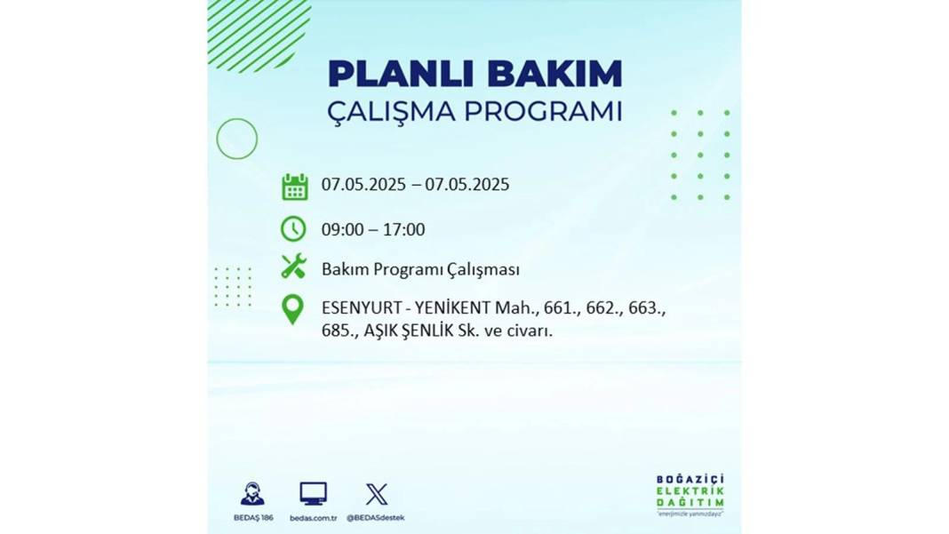 BÜYÜK ELEKTRİK KESİNTİSİ YAŞANACAK: BEDAŞ 7 Mayıs Çarşamba günü elektrik kesintisi yaşayacak ilçeleri sıraladı! 40