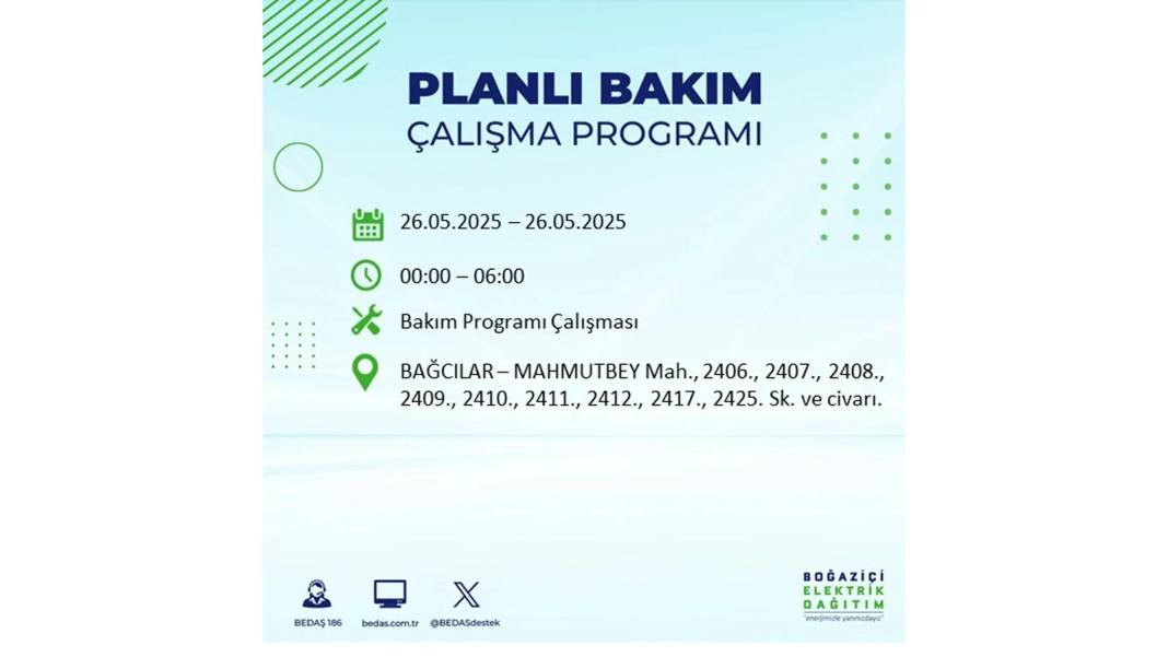 BÜYÜK ELEKTRİK KESİNTİSİ YAŞANACAK: BEDAŞ 26 Mayıs Pazartesi günü elektrik kesintisi yaşayacak ilçeleri sıraladı! 63