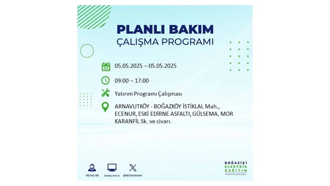 BÜYÜK ELEKTRİK KESİNTİSİ YAŞANACAK: BEDAŞ 5 Mayıs Pazartesi elektrik kesintisi yaşayacak ilçeleri sıraladı! 109