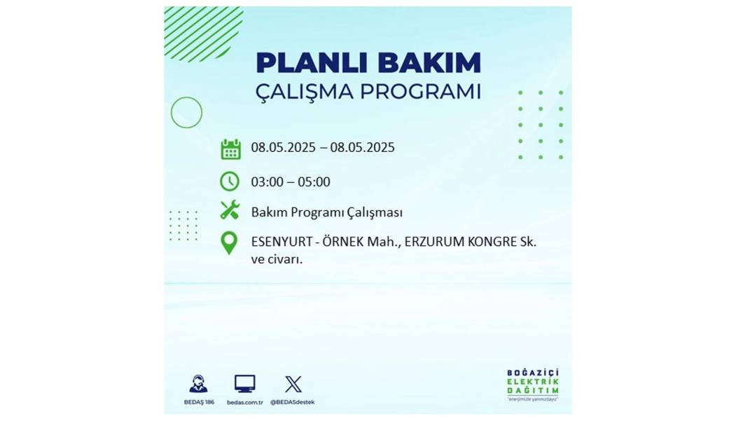 BÜYÜK ELEKTRİK KESİNTİSİ YAŞANACAK: 8 Mayıs Perşembe İstanbul elektrik kesintisi. BEDAŞ o ilçeleri uyardı! 50
