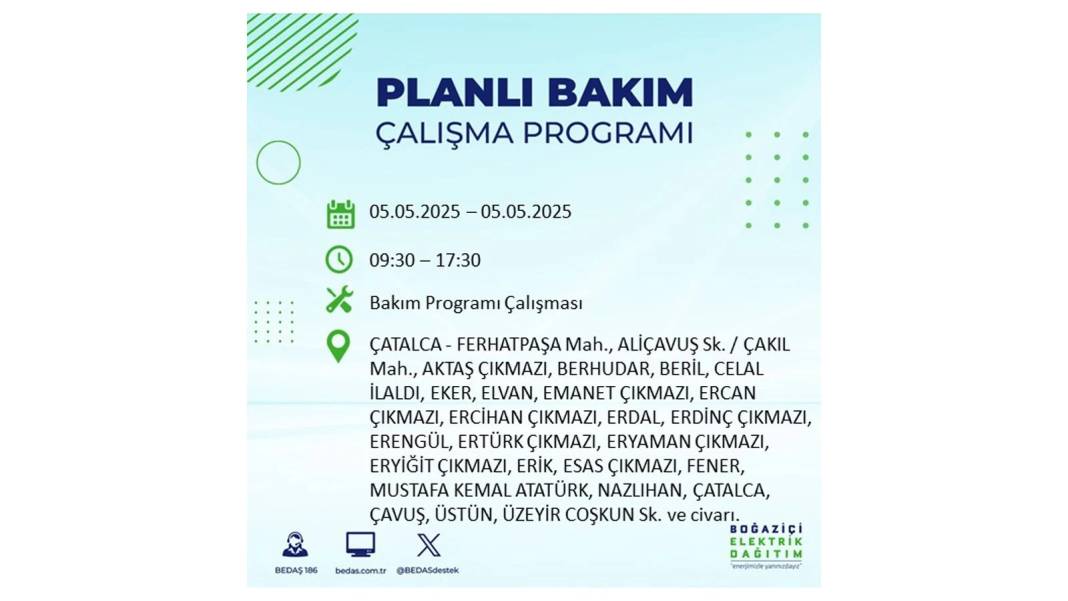 BÜYÜK ELEKTRİK KESİNTİSİ YAŞANACAK: BEDAŞ 5 Mayıs Pazartesi elektrik kesintisi yaşayacak ilçeleri sıraladı! 63