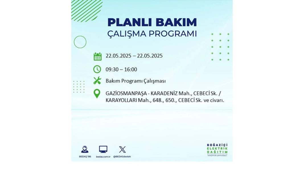 BÜYÜK KESİNTİ YAŞANACAK: 22 Mayıs Perşembe İstanbul elektrik kesintisi. BEDAŞ elektrik kesintisi yaşayacak ilçeleri sıraladı 20