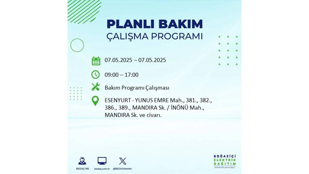 BÜYÜK ELEKTRİK KESİNTİSİ YAŞANACAK: BEDAŞ 7 Mayıs Çarşamba günü elektrik kesintisi yaşayacak ilçeleri sıraladı! 38