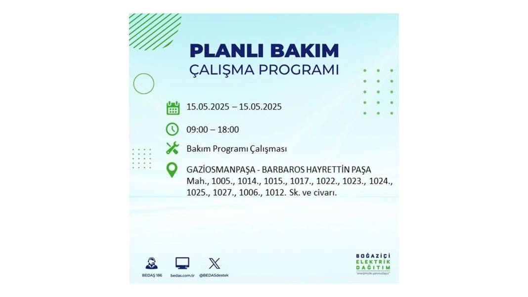 SAATLERCE ELEKTRİK OLMAYACAK: BEDAŞ 15 Mayıs Perşembe günü için o ilçeleri uyardı. Elektrikler ne zaman gelecek? 24