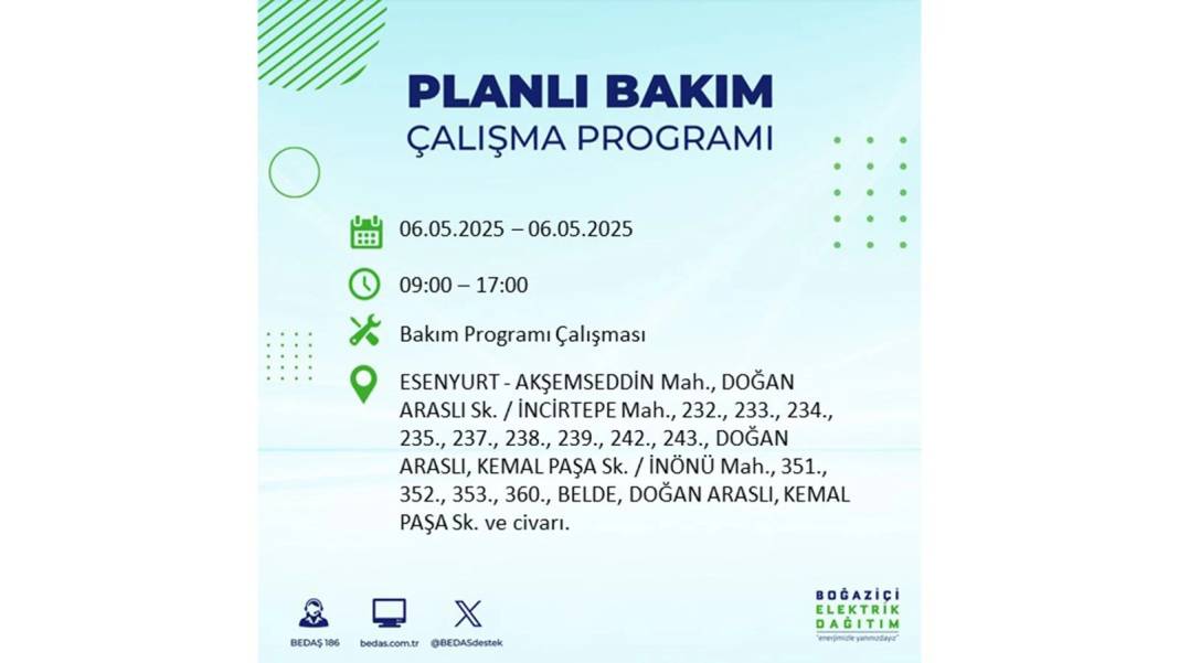 KARANLIĞA GÖMÜLECEKLER: 6 Mayıs Salı İstanbul elektrik kesintisi. BEDAŞ o ilçeleri teker teker uyardı 76