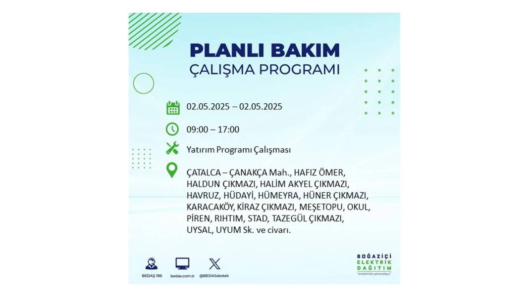 SAATLERCE ELEKTRİK OLMAYACAK: 2 Mayıs Cuma İstanbul elektrik kesintisi. BEDAŞ o ilçeleri sıraladı 42