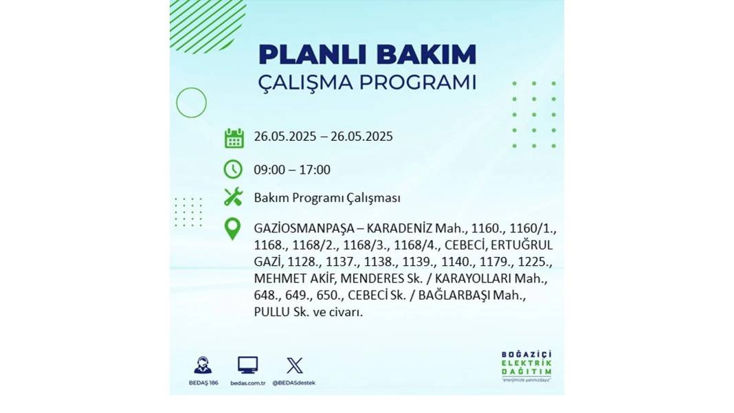 BÜYÜK ELEKTRİK KESİNTİSİ YAŞANACAK: BEDAŞ 26 Mayıs Pazartesi günü elektrik kesintisi yaşayacak ilçeleri sıraladı! 15