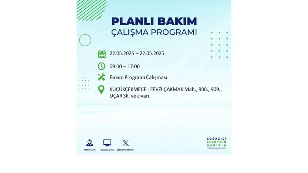 BÜYÜK KESİNTİ YAŞANACAK: 22 Mayıs Perşembe İstanbul elektrik kesintisi. BEDAŞ elektrik kesintisi yaşayacak ilçeleri sıraladı 19