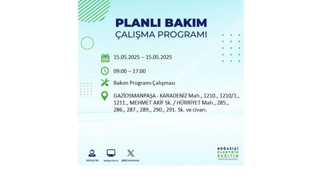 SAATLERCE ELEKTRİK OLMAYACAK: BEDAŞ 15 Mayıs Perşembe günü için o ilçeleri uyardı. Elektrikler ne zaman gelecek? 23