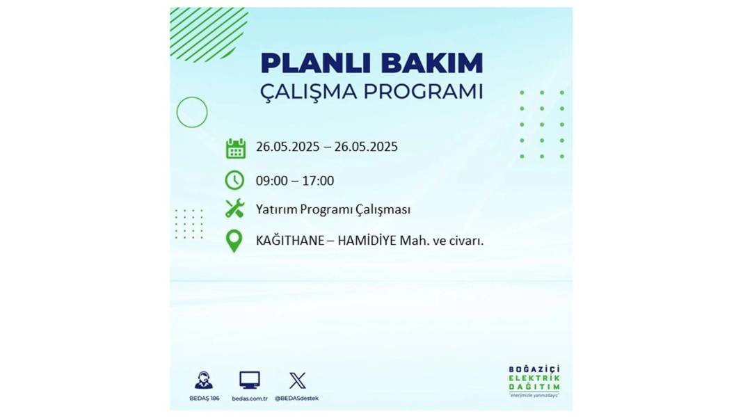 BÜYÜK ELEKTRİK KESİNTİSİ YAŞANACAK: BEDAŞ 26 Mayıs Pazartesi günü elektrik kesintisi yaşayacak ilçeleri sıraladı! 17