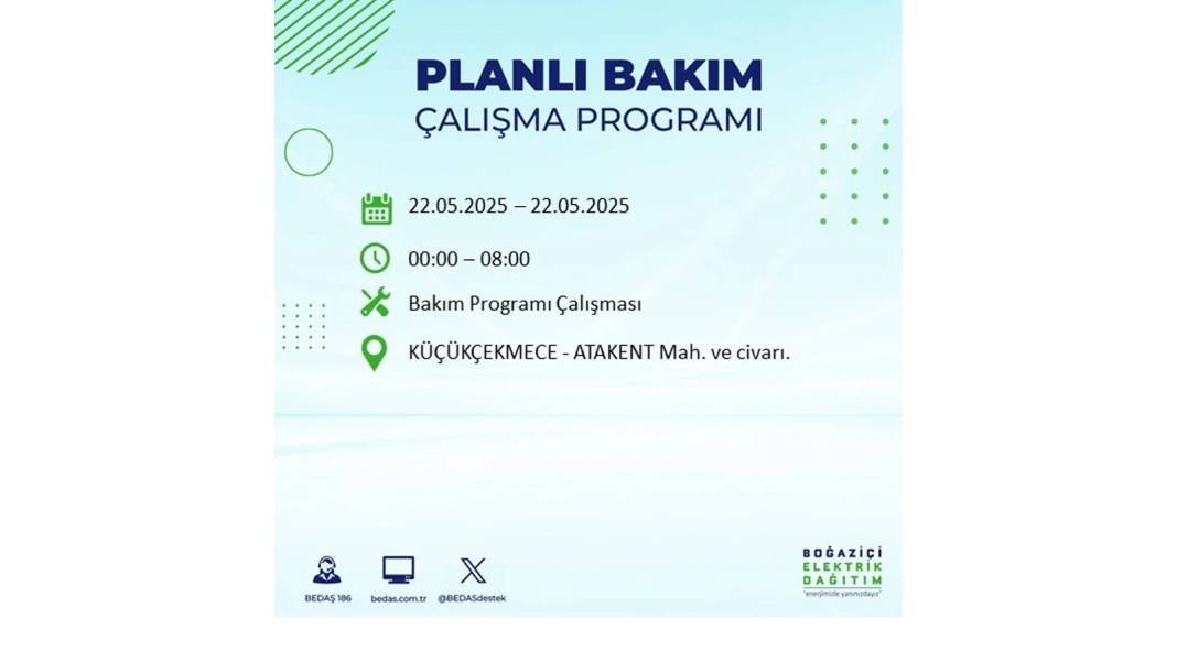 BÜYÜK KESİNTİ YAŞANACAK: 22 Mayıs Perşembe İstanbul elektrik kesintisi. BEDAŞ elektrik kesintisi yaşayacak ilçeleri sıraladı 15