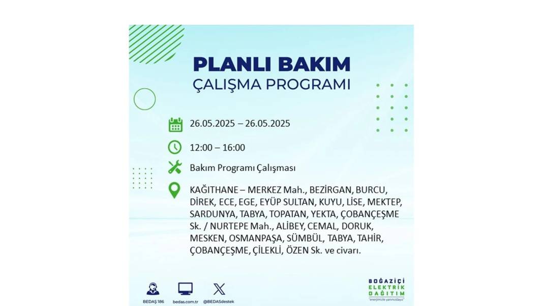BÜYÜK ELEKTRİK KESİNTİSİ YAŞANACAK: BEDAŞ 26 Mayıs Pazartesi günü elektrik kesintisi yaşayacak ilçeleri sıraladı! 13