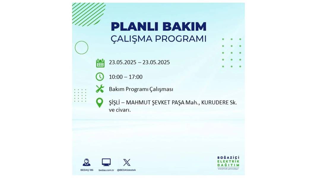 SAATLERCE ELEKTRİK OLMAYACAK: BEDAŞ 23 Mayıs Cuma günü o ilçelerde elektrik kesintisi yaşanacağını duyurdu! 7