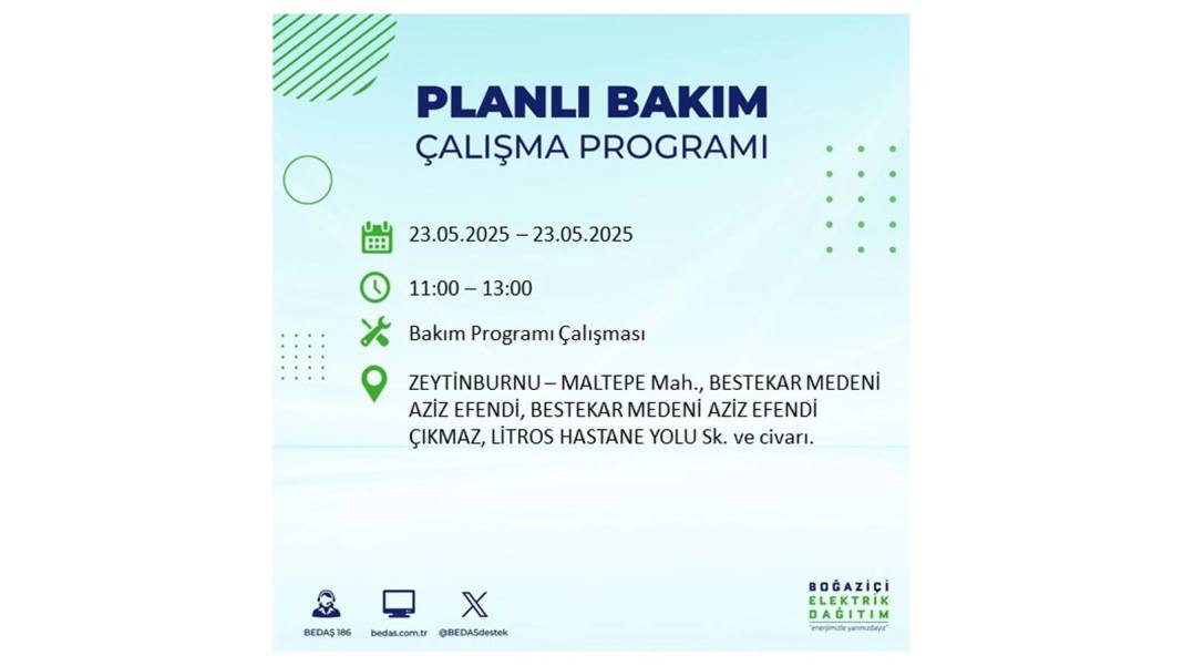 SAATLERCE ELEKTRİK OLMAYACAK: BEDAŞ 23 Mayıs Cuma günü o ilçelerde elektrik kesintisi yaşanacağını duyurdu! 4