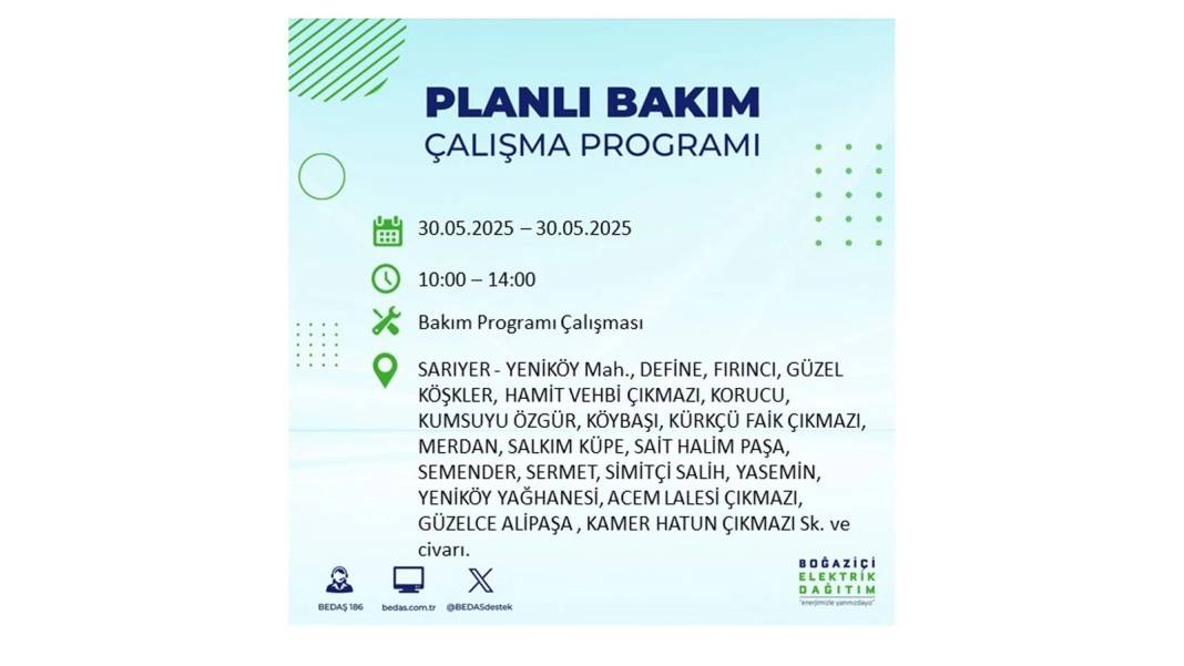 ELEKTRİKLER SAATLERCE OLMAYACAK: BEDAŞ 30 Mayıs Cuma günü elektrik kesintisi yaşayacak ilçeleri sıraladı 18