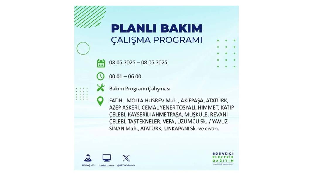 BÜYÜK ELEKTRİK KESİNTİSİ YAŞANACAK: 8 Mayıs Perşembe İstanbul elektrik kesintisi. BEDAŞ o ilçeleri uyardı! 45