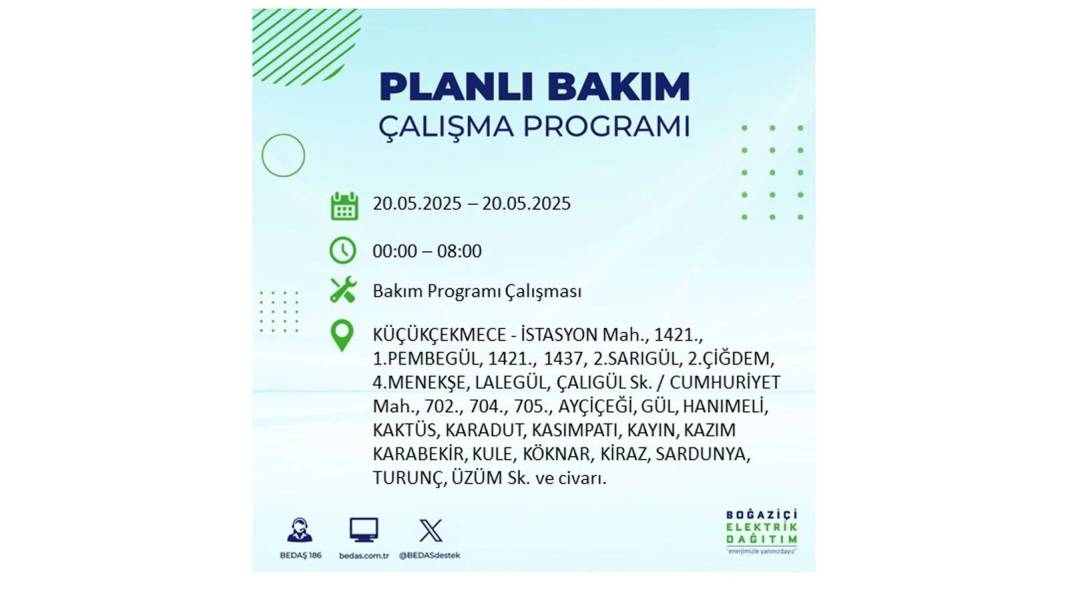 BÜYÜK KESİNTİ YAŞANACAK: 22 Mayıs Perşembe İstanbul elektrik kesintisi. BEDAŞ elektrik kesintisi yaşayacak ilçeleri sıraladı 16
