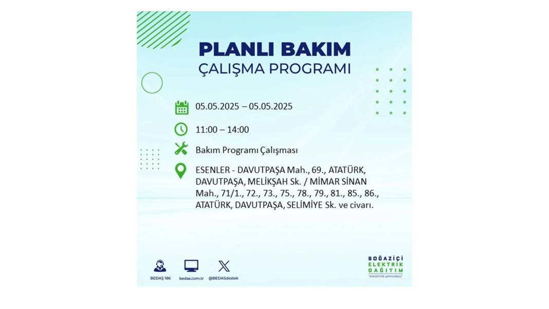 BÜYÜK ELEKTRİK KESİNTİSİ YAŞANACAK: BEDAŞ 5 Mayıs Pazartesi elektrik kesintisi yaşayacak ilçeleri sıraladı! 54