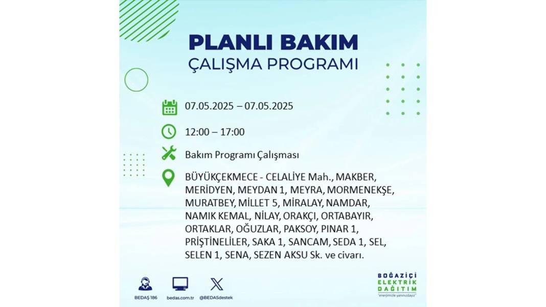 BÜYÜK ELEKTRİK KESİNTİSİ YAŞANACAK: BEDAŞ 7 Mayıs Çarşamba günü elektrik kesintisi yaşayacak ilçeleri sıraladı! 31
