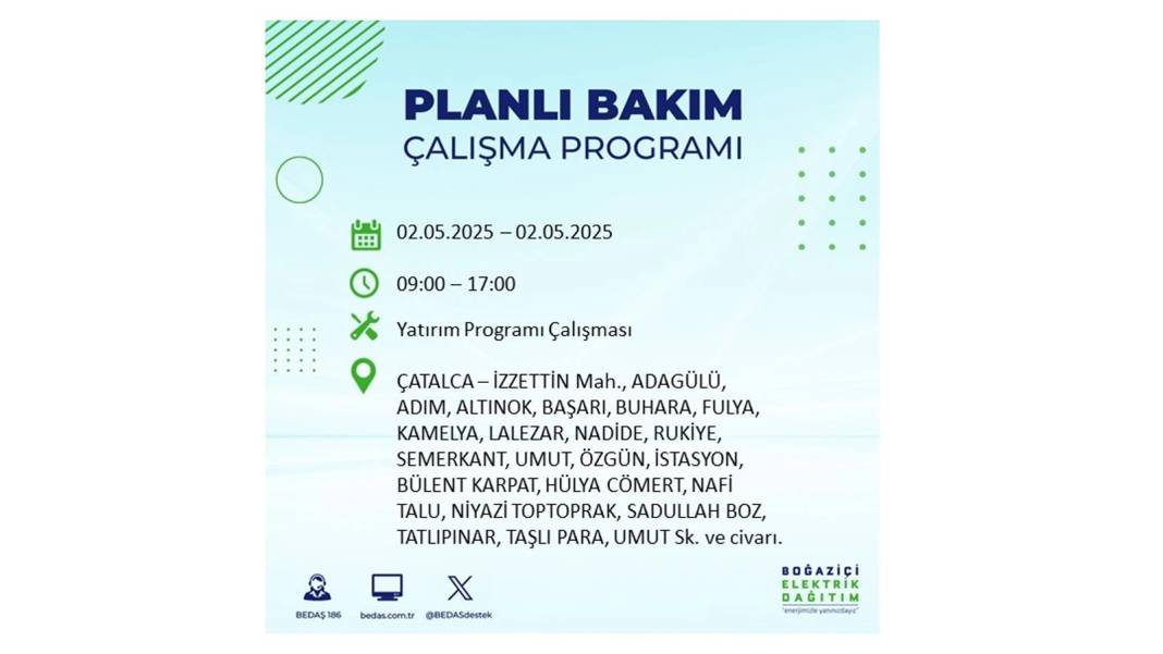 SAATLERCE ELEKTRİK OLMAYACAK: 2 Mayıs Cuma İstanbul elektrik kesintisi. BEDAŞ o ilçeleri sıraladı 40