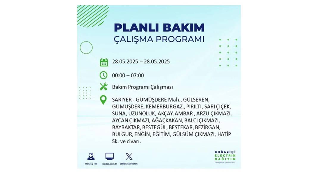 SAATLERCE ELEKTRİK OLMAYACAK: BEDAŞ 28 Mayıs Çarşamba elektrik kesintisi yaşayacak ilçeleri sıraladı 20