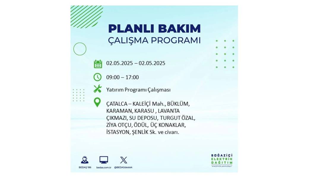 SAATLERCE ELEKTRİK OLMAYACAK: 2 Mayıs Cuma İstanbul elektrik kesintisi. BEDAŞ o ilçeleri sıraladı 39