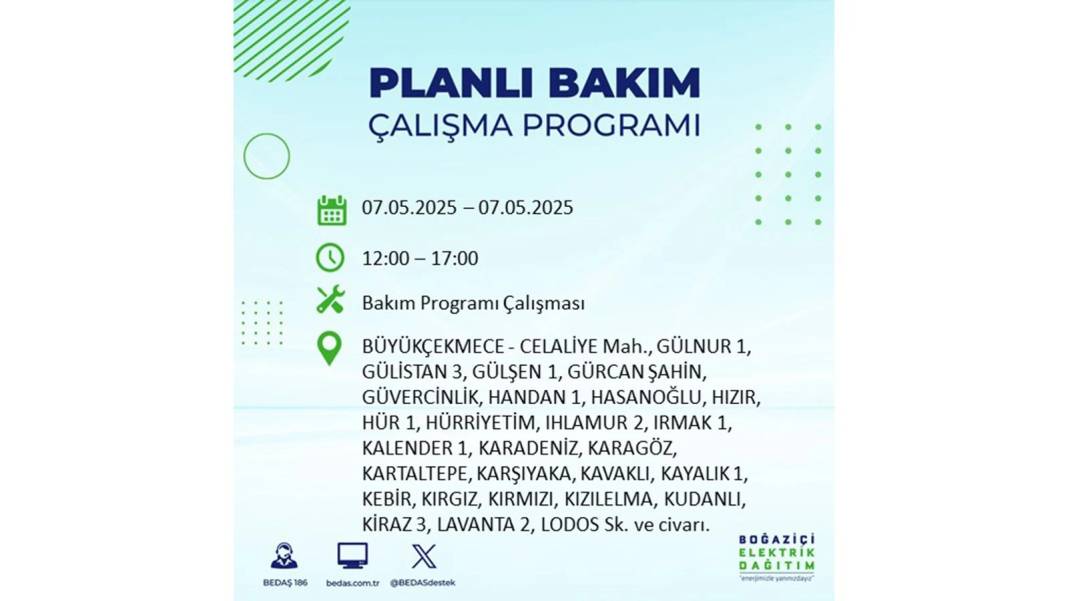 BÜYÜK ELEKTRİK KESİNTİSİ YAŞANACAK: BEDAŞ 7 Mayıs Çarşamba günü elektrik kesintisi yaşayacak ilçeleri sıraladı! 29