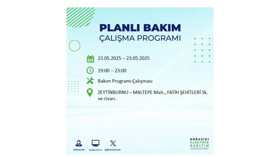 SAATLERCE ELEKTRİK OLMAYACAK: BEDAŞ 23 Mayıs Cuma günü o ilçelerde elektrik kesintisi yaşanacağını duyurdu! 3