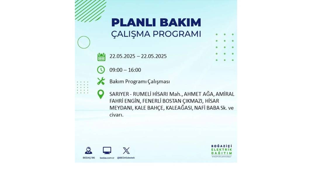 BÜYÜK KESİNTİ YAŞANACAK: 22 Mayıs Perşembe İstanbul elektrik kesintisi. BEDAŞ elektrik kesintisi yaşayacak ilçeleri sıraladı 12
