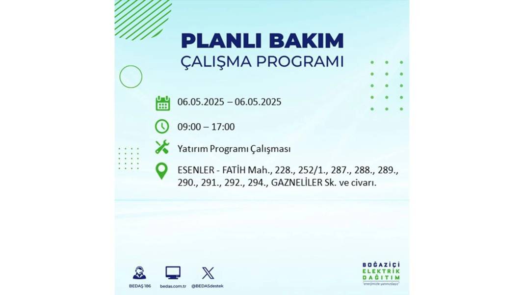 KARANLIĞA GÖMÜLECEKLER: 6 Mayıs Salı İstanbul elektrik kesintisi. BEDAŞ o ilçeleri teker teker uyardı 70
