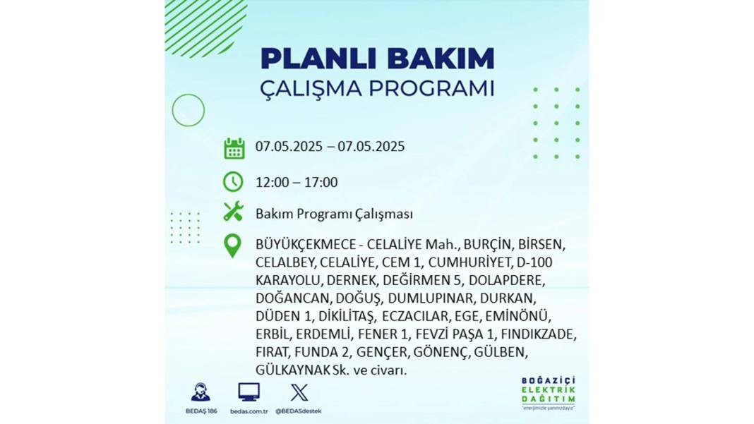 BÜYÜK ELEKTRİK KESİNTİSİ YAŞANACAK: BEDAŞ 7 Mayıs Çarşamba günü elektrik kesintisi yaşayacak ilçeleri sıraladı! 30