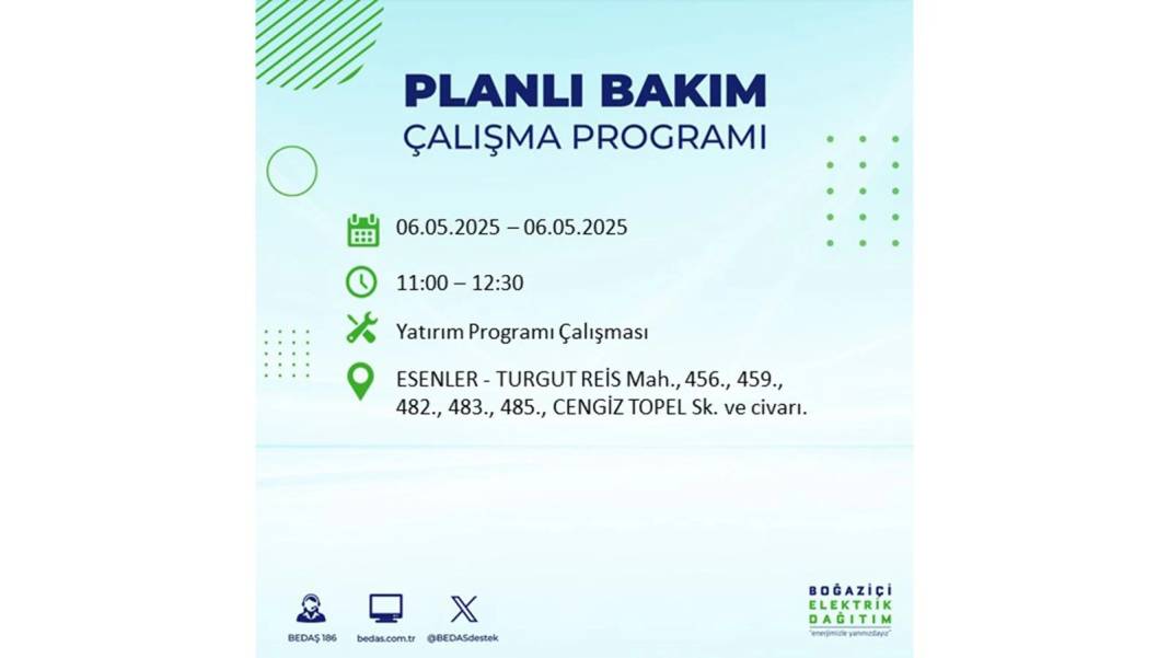 KARANLIĞA GÖMÜLECEKLER: 6 Mayıs Salı İstanbul elektrik kesintisi. BEDAŞ o ilçeleri teker teker uyardı 71