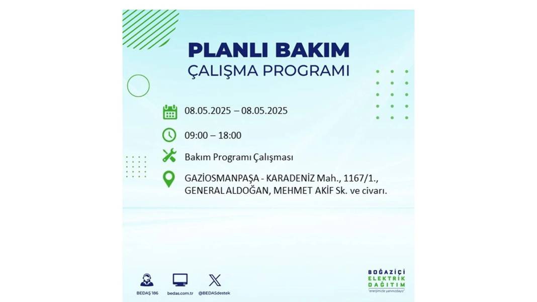 BÜYÜK ELEKTRİK KESİNTİSİ YAŞANACAK: 8 Mayıs Perşembe İstanbul elektrik kesintisi. BEDAŞ o ilçeleri uyardı! 41