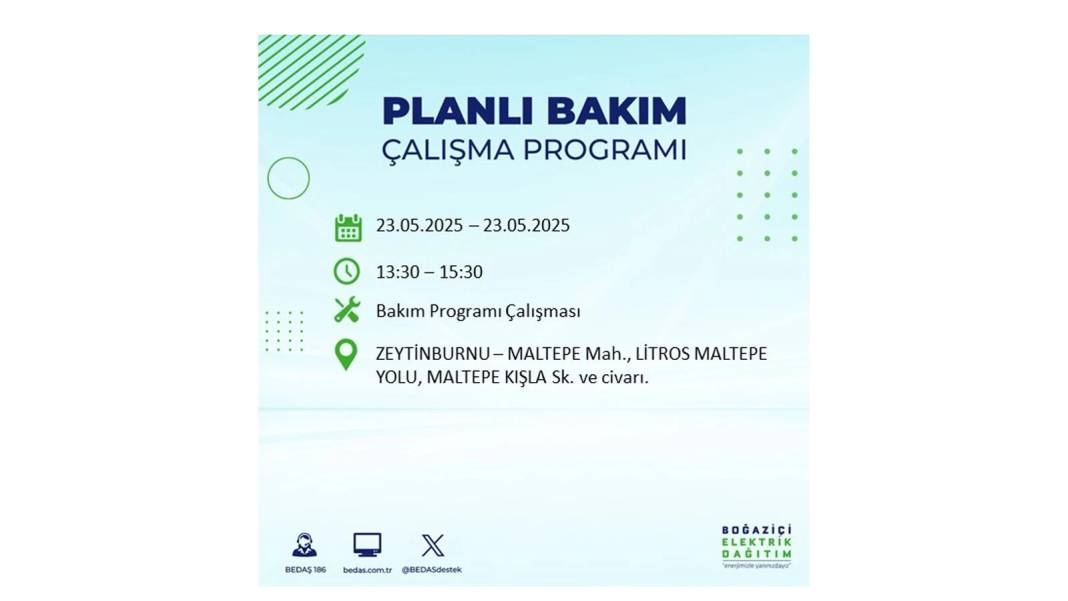 SAATLERCE ELEKTRİK OLMAYACAK: BEDAŞ 23 Mayıs Cuma günü o ilçelerde elektrik kesintisi yaşanacağını duyurdu! 2