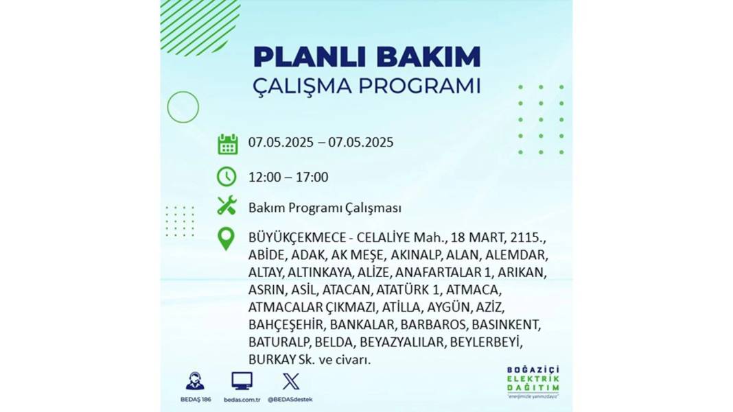 BÜYÜK ELEKTRİK KESİNTİSİ YAŞANACAK: BEDAŞ 7 Mayıs Çarşamba günü elektrik kesintisi yaşayacak ilçeleri sıraladı! 32