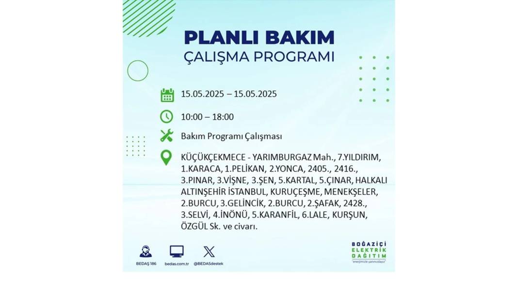 SAATLERCE ELEKTRİK OLMAYACAK: BEDAŞ 15 Mayıs Perşembe günü için o ilçeleri uyardı. Elektrikler ne zaman gelecek? 16