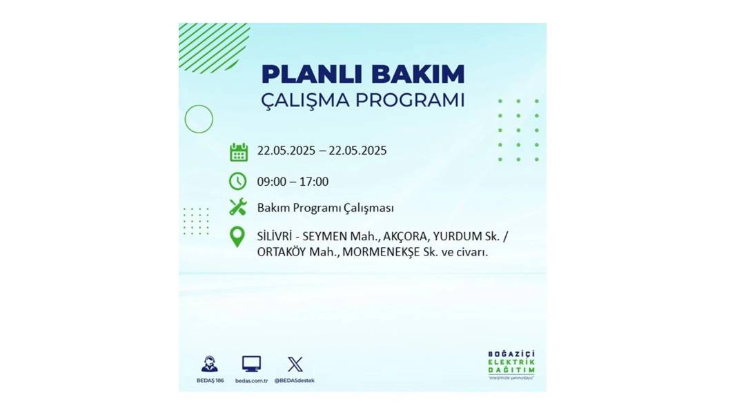 BÜYÜK KESİNTİ YAŞANACAK: 22 Mayıs Perşembe İstanbul elektrik kesintisi. BEDAŞ elektrik kesintisi yaşayacak ilçeleri sıraladı 13