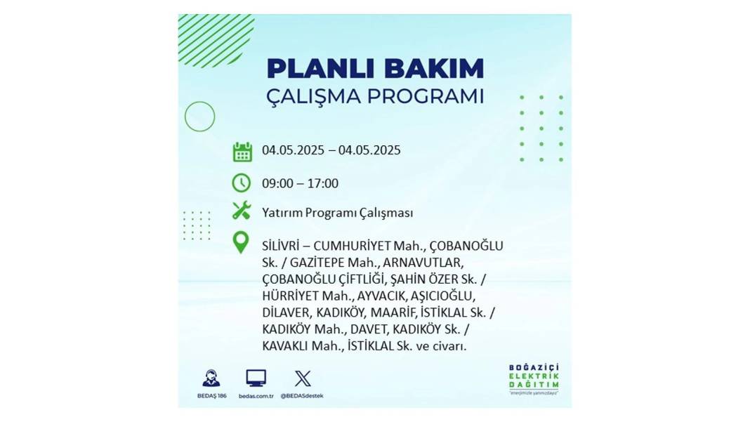 PAZAR GÜNÜ O İLÇELER KARANLIĞA GÖMÜLECEK: BEDAŞ 4 Mayıs Pazar günü elektrik kesintisi yaşayacak ilçeleri sıraladı! 2