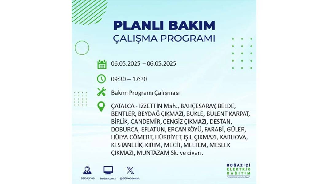 KARANLIĞA GÖMÜLECEKLER: 6 Mayıs Salı İstanbul elektrik kesintisi. BEDAŞ o ilçeleri teker teker uyardı 68