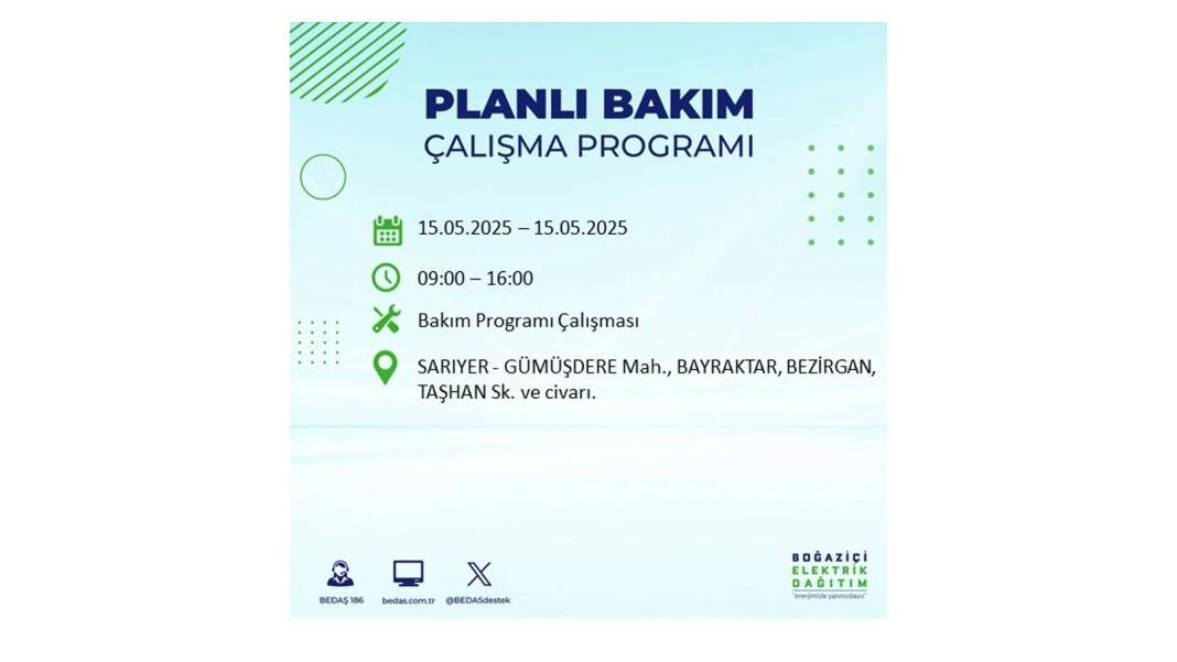 SAATLERCE ELEKTRİK OLMAYACAK: BEDAŞ 15 Mayıs Perşembe günü için o ilçeleri uyardı. Elektrikler ne zaman gelecek? 17