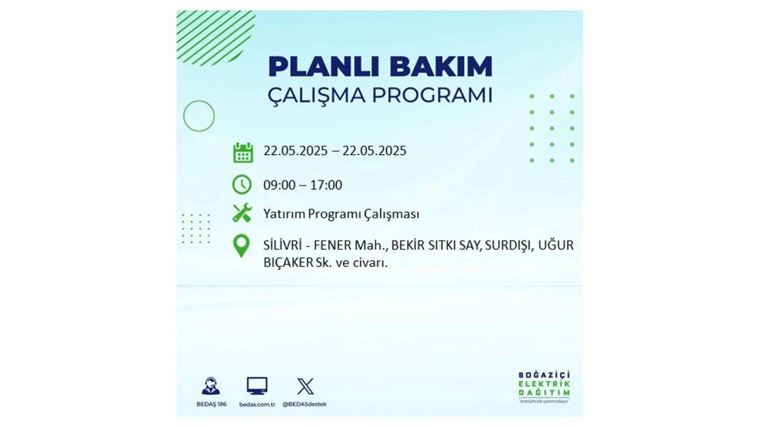 BÜYÜK KESİNTİ YAŞANACAK: 22 Mayıs Perşembe İstanbul elektrik kesintisi. BEDAŞ elektrik kesintisi yaşayacak ilçeleri sıraladı 10