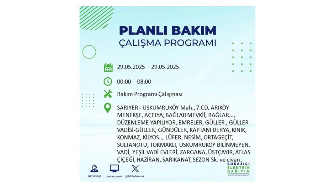 BÜYÜK ELEKTRİK KESİNTİSİ YAŞANACAK: BEDAŞ 29 Mayıs elektrik kesintisi yaşayacak ilçeleri sıraladı! 12