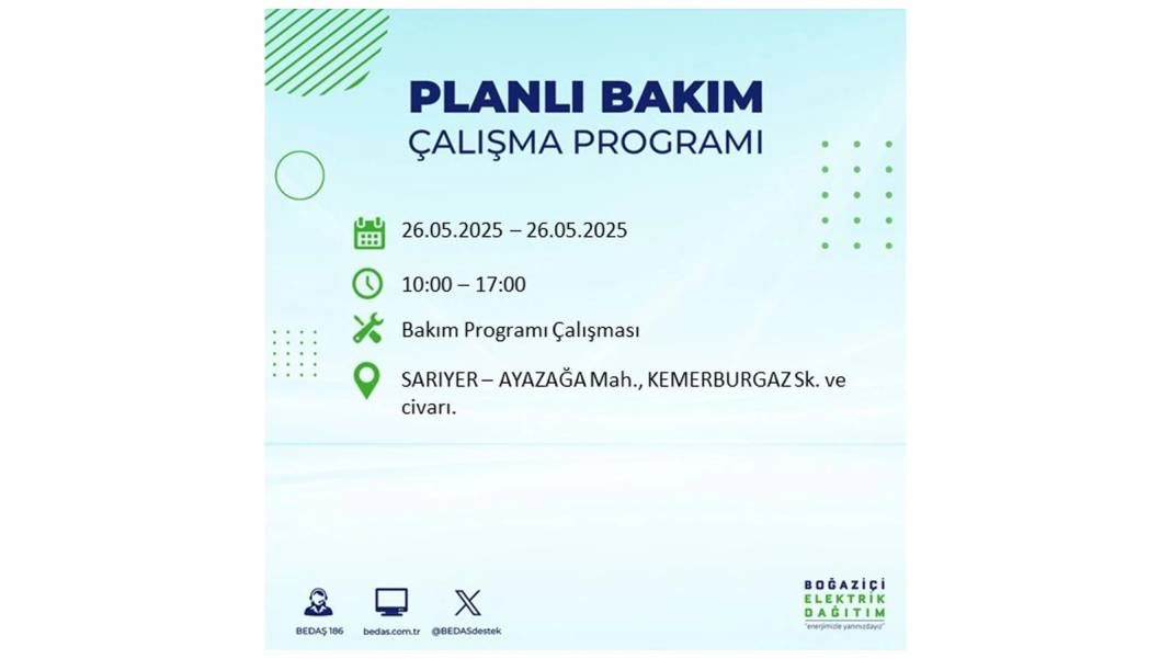 BÜYÜK ELEKTRİK KESİNTİSİ YAŞANACAK: BEDAŞ 26 Mayıs Pazartesi günü elektrik kesintisi yaşayacak ilçeleri sıraladı! 8