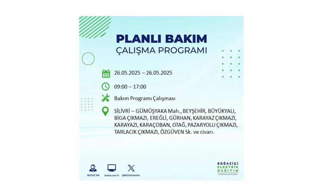 BÜYÜK ELEKTRİK KESİNTİSİ YAŞANACAK: BEDAŞ 26 Mayıs Pazartesi günü elektrik kesintisi yaşayacak ilçeleri sıraladı! 6