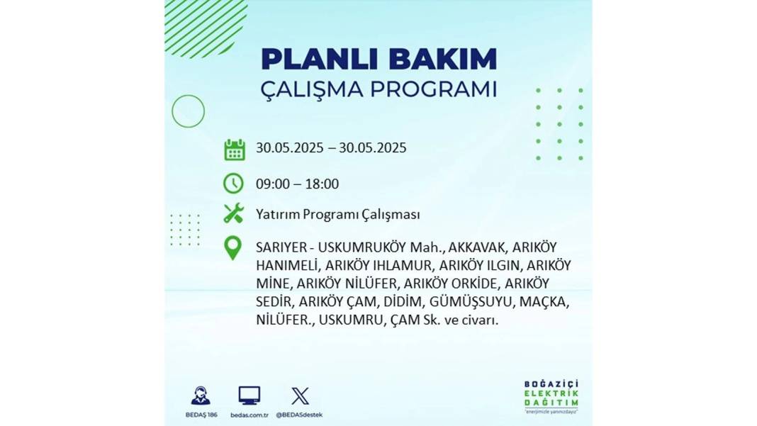 ELEKTRİKLER SAATLERCE OLMAYACAK: BEDAŞ 30 Mayıs Cuma günü elektrik kesintisi yaşayacak ilçeleri sıraladı 10