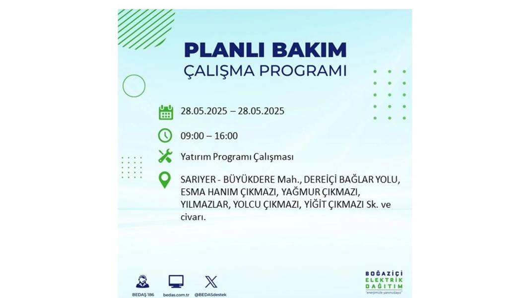 SAATLERCE ELEKTRİK OLMAYACAK: BEDAŞ 28 Mayıs Çarşamba elektrik kesintisi yaşayacak ilçeleri sıraladı 18