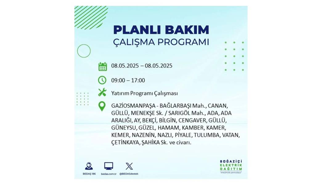 BÜYÜK ELEKTRİK KESİNTİSİ YAŞANACAK: 8 Mayıs Perşembe İstanbul elektrik kesintisi. BEDAŞ o ilçeleri uyardı! 39