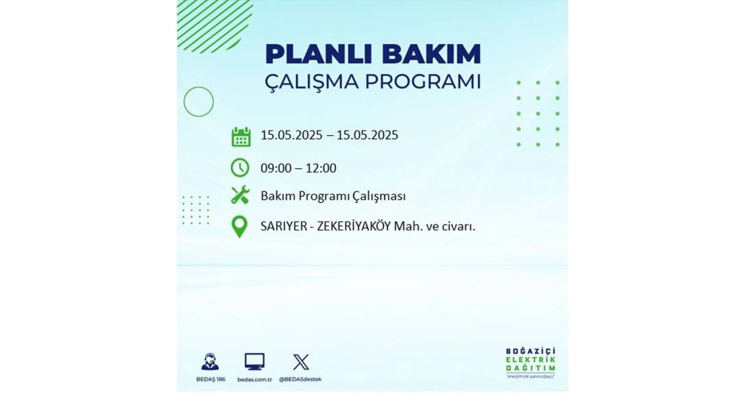 SAATLERCE ELEKTRİK OLMAYACAK: BEDAŞ 15 Mayıs Perşembe günü için o ilçeleri uyardı. Elektrikler ne zaman gelecek? 13