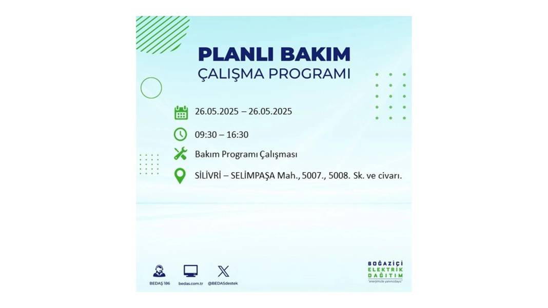 BÜYÜK ELEKTRİK KESİNTİSİ YAŞANACAK: BEDAŞ 26 Mayıs Pazartesi günü elektrik kesintisi yaşayacak ilçeleri sıraladı! 7